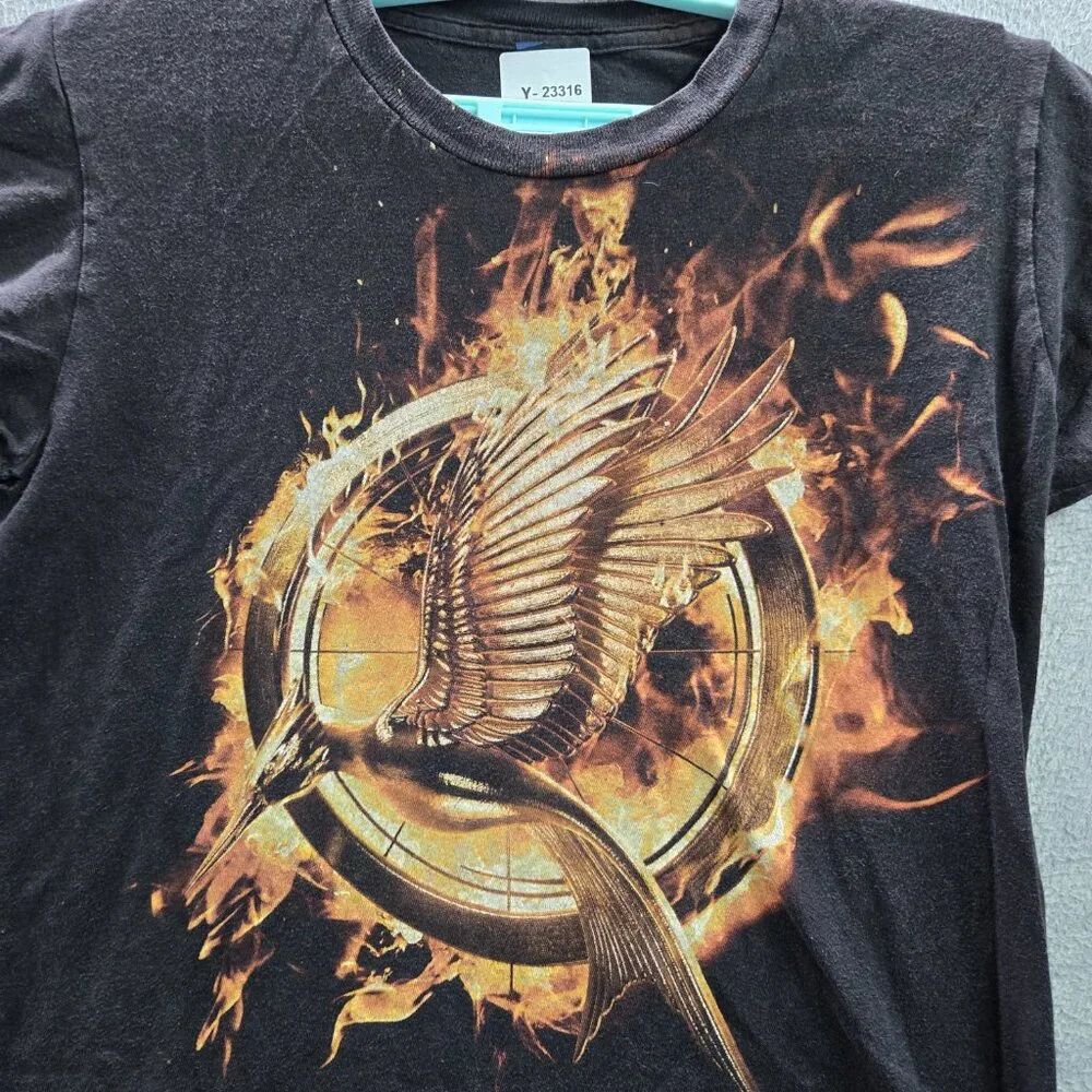 Hunger Games Women Shirt S Black Graphic Print Mocking Jay Short Sleeve‎ READ